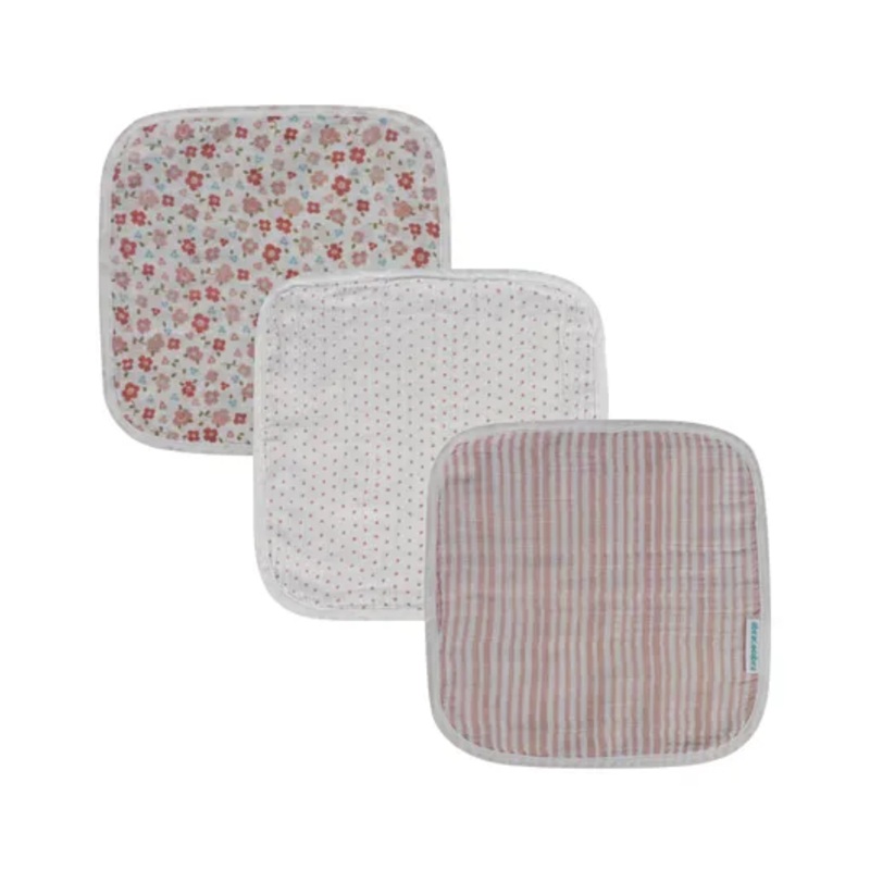 Abracadabra Cotton Muslin Wipes Vintage Floral Pack of 3 – Pink
