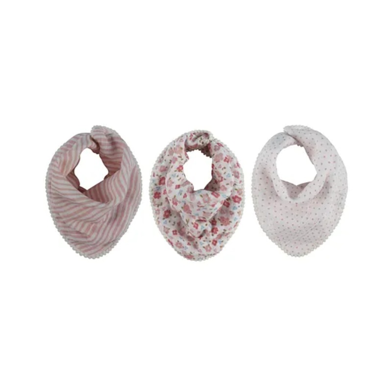 Abracadabra Vintage Floral Theme Cotton Muslin Bandana Bibs Pack Of 3  – Pink