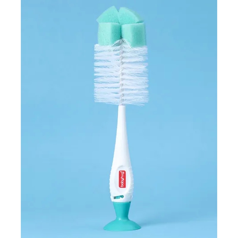 Babyhug 2-in-1 Bottle & Nipple Cleaning Brush with Flexible Bristles and Suction Base  Green | BPA Free | Easy Grip | 360 Cleaning Tool | Easy to Clean | Silicone Bristles | Anti Slip Handle