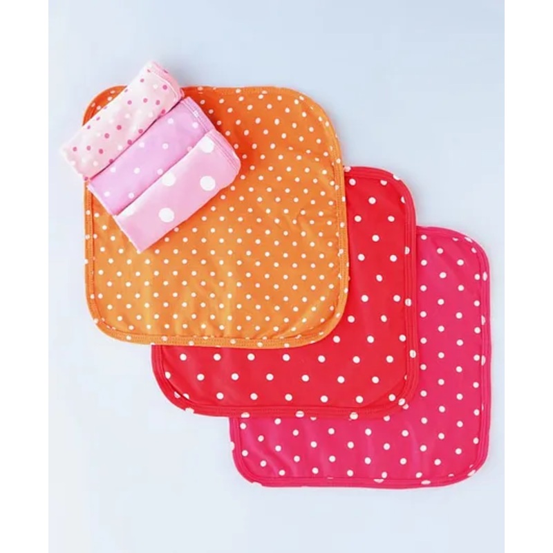 Babyhug Cotton Knit Wash Cloth with Polka Dots Print Pack of 6 – Orange Red & Pink
