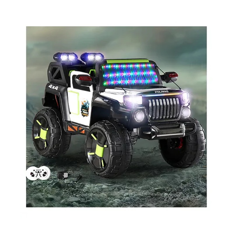 Battery Operated Ride On Jeep with Music & LED Lights-White Green| Openable Doors| Wide Comfortable Seat| Forward & Reverse Drive| Rechargeable Battery| Remote Control| Toy for 2 to 6 yrs Boys & Girls