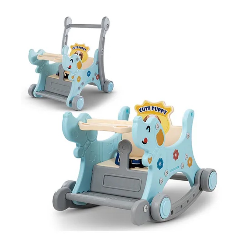 Baybee 3 in 1 Puppy Baby Rocking Chair Cum Ride On Push Car for Kids with Food Tray, Seat Belt & Backrest – Blue