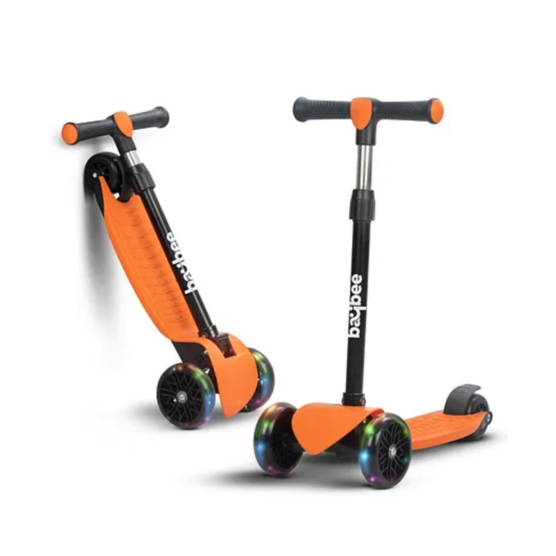 Baybee Zoomie Kick Scooter for Kids, Foldable Kids Scooter with 4 Height Adjustable Handle & Brake, Skate Scooter with LED PU Wheels (Orange)
