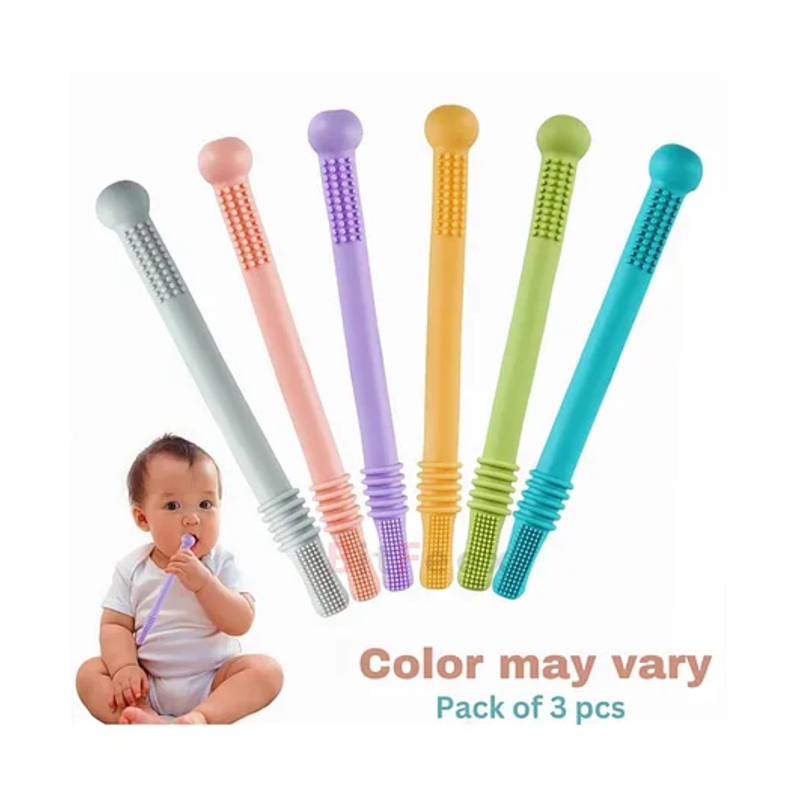 BitFeex Teether Toothbrush Hollow Teether Tube Infant Toddlers Silicone Tubes Teething Toys for Babies (Color may vary, Pack of 3pcs)