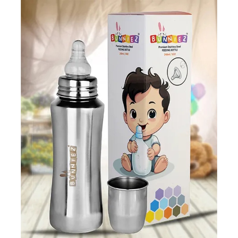 Bunniez Stainless Steel Baby Feeder with Anti-Colic Nipple, bpa-Free – 240 ml