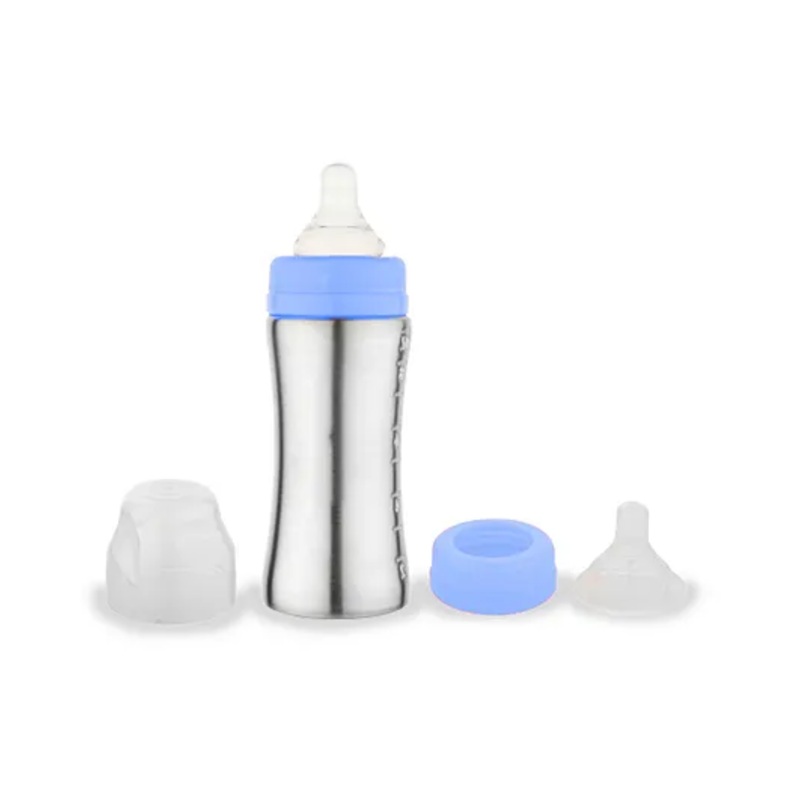 Chinmay Kids Stainless Steel Feeding Bottle No Plastic With Internal Marking For Infant – 250 ml Blue