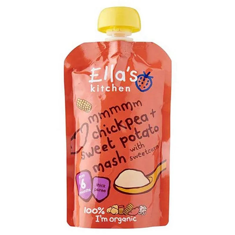 Ellas Kitchen Chickpea + Sweet Potato Mash with Sweetcorn – 120g