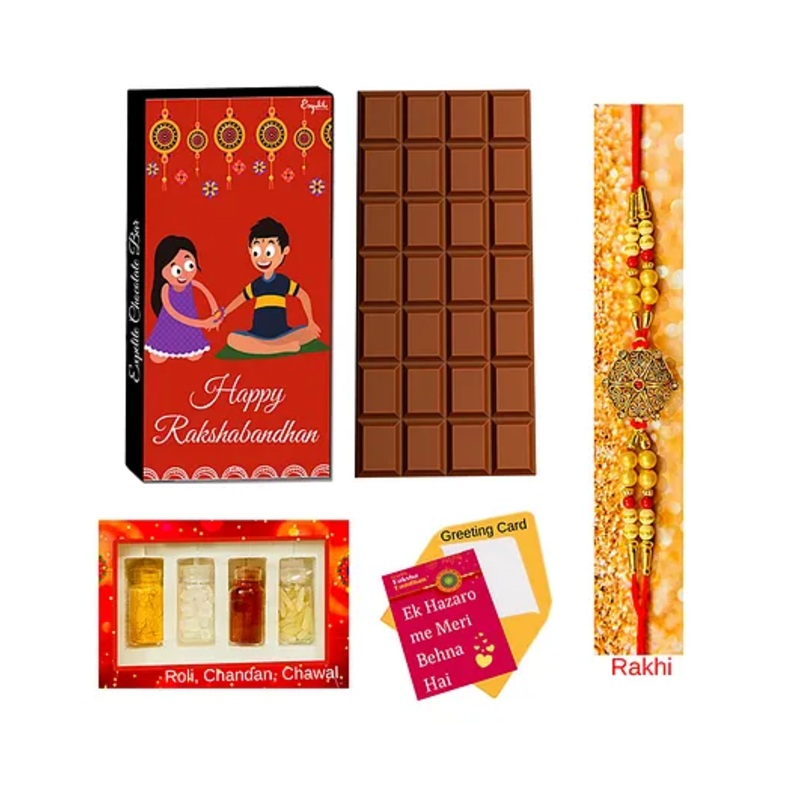 Expelite Rakhi & Chocolate Gift Bar Combo – Multicolor