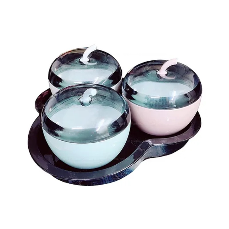 FunBlast Apple Shaped Dry Fruit Storage Container with Lid and Tray – Blue & Pink
