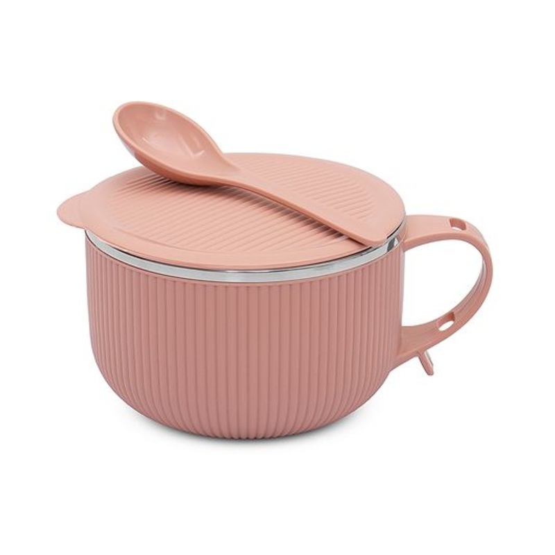 Jaypee Plus Stainless Steel Ribtok Meal Bowl Soup Bowl with Lid & Spoon for Every Day – Pink