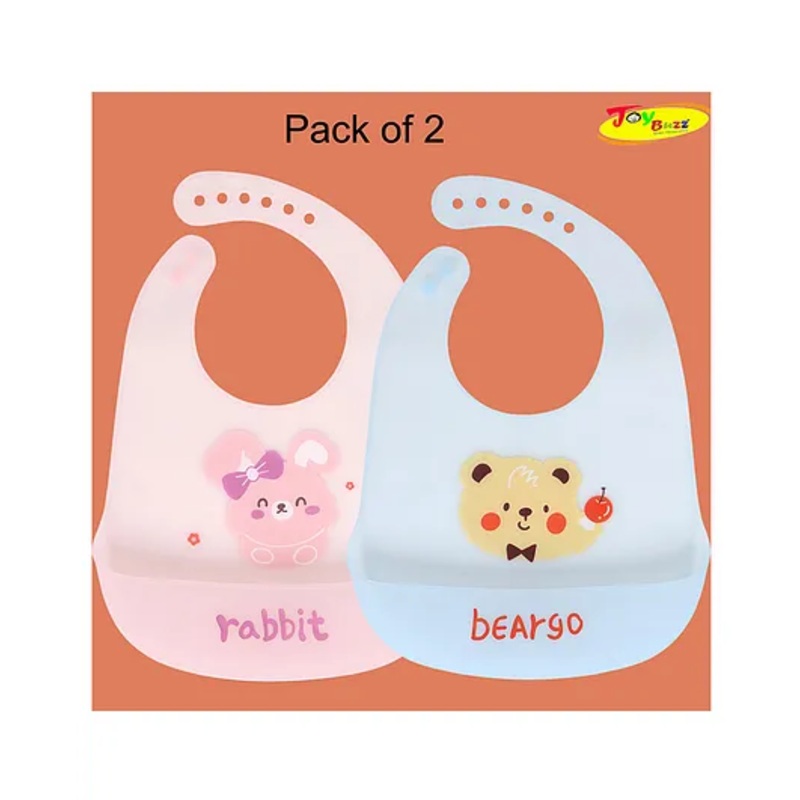 Joy Buzz Waterproof Silicone Feeding Bib With Adjustable Strap Pack Of 2 – SkyBlue,Pink