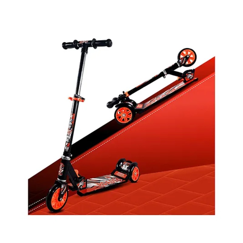 Kidsmate Roadeo Metal Kick Scooter with 4 Adjustable Height Scooter Foldable & Attractive PVC Wheels with Rare Brakes for Kids – Black