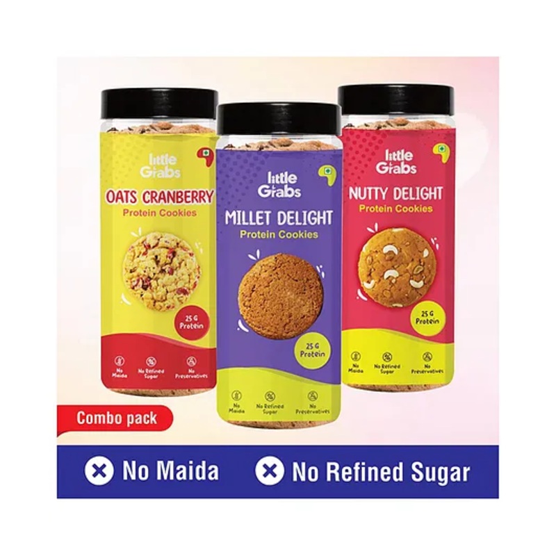 Little Grabs Dry Fruit , Millet & Cranberry Cookies with 25 g Protein Pack of 2 – 150 g each