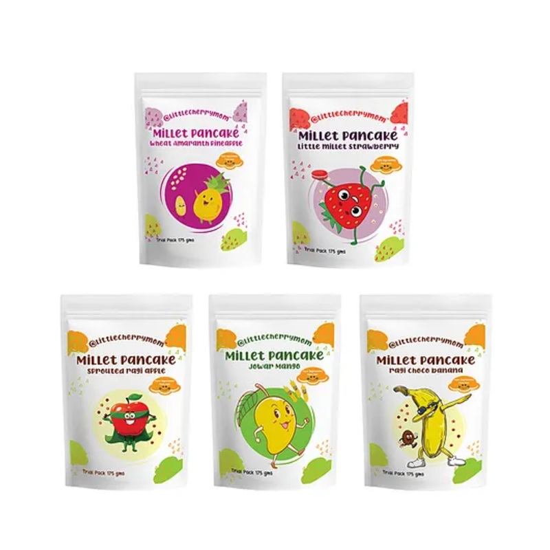 Littlecherrymom’s – Pancake Mania Combo – Jowar Mango Ragi Choco Banana Ragi Apple Wheat Amaranth Pineapple Little Millet Strawberry – 175 g Each