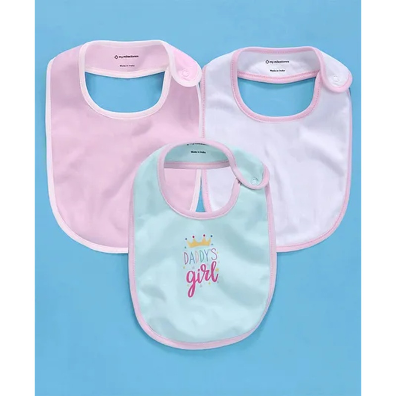 My Milestones Bibs Value Set 3 Pcs – Baby Pink Aqua White