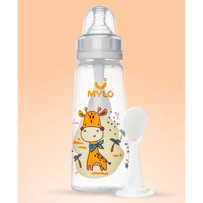 Mylo Baby Feels Natural Feeding Bottle, PP, BPA Free with anti-colic nipple – 250 ml (Brown Girrafe)