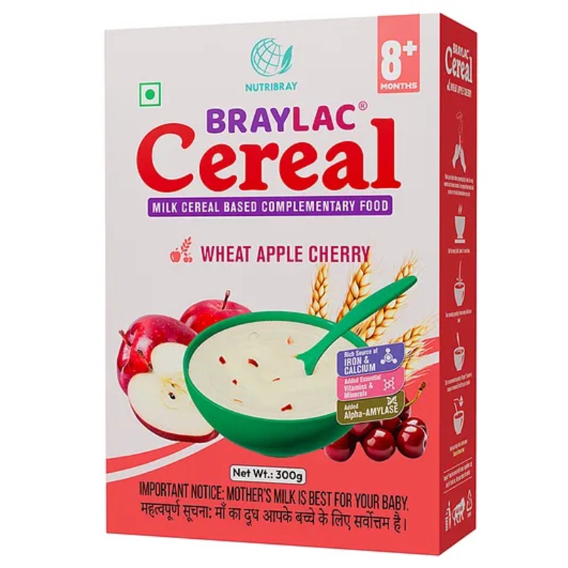 Nutribray Braylac Cereal Powder Wheat Apple Cherry from 8 Months | 300 g | Bag in Box