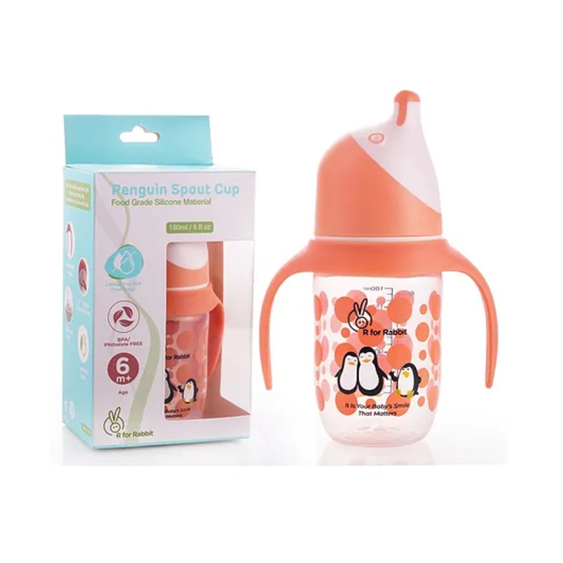 R for Rabbit Penguin Spout Sipper Cup 180 ml Bottle, PP Spout sipper for Kids age of 6 + Months – Orange