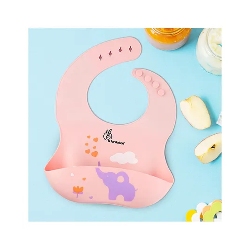 R for Rabbit Safari Silicone Bib for Baby Food Feeding BPA Free, Baby Apron Adjustable Straps, Built-in Food Pocket Mess Free, Waterproof, Washable & Reusable Ideal for Babies 6 to 36 Months (Peach)