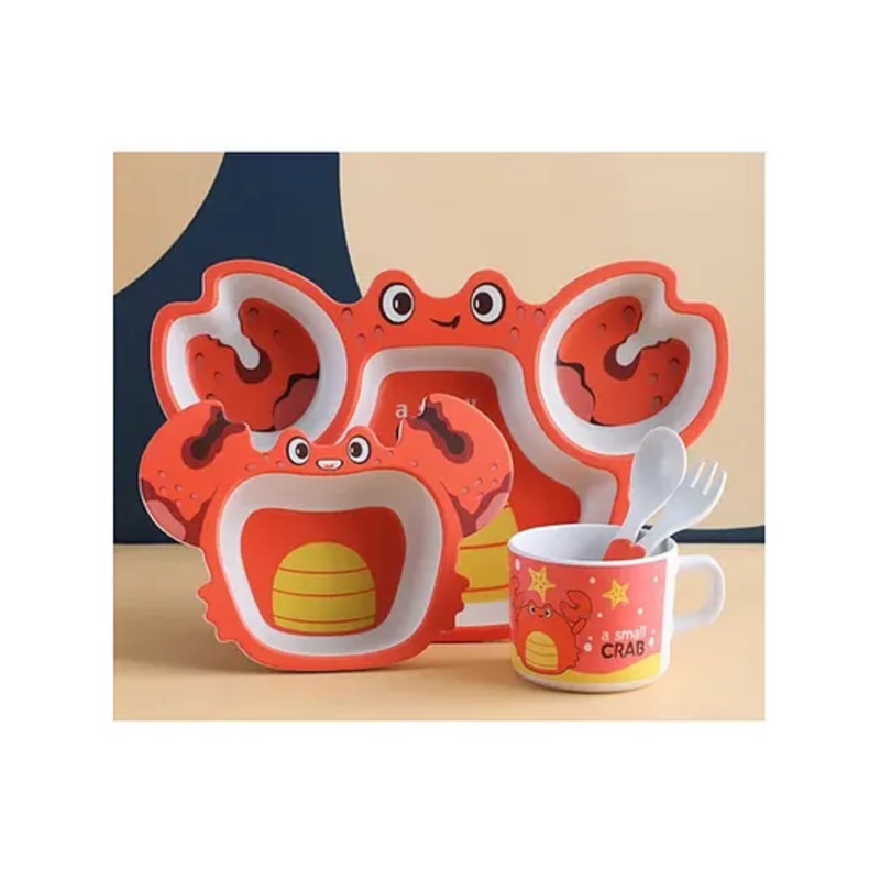 SCHOOLISH Crab  Design 5Pcs Bamboo Kids Dinnerware Set   COLOR MAY VARY