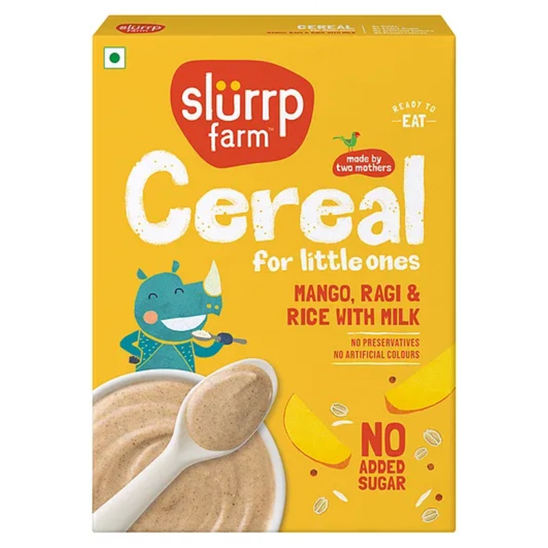 Slurrp Farm Mildly Sweetened with Date Powder, No Added Sugar Instant Cereal | Ragi, Rice and Mango with Milk | No Preservatives & No Salt | Made with Multigrain Millets, 200g