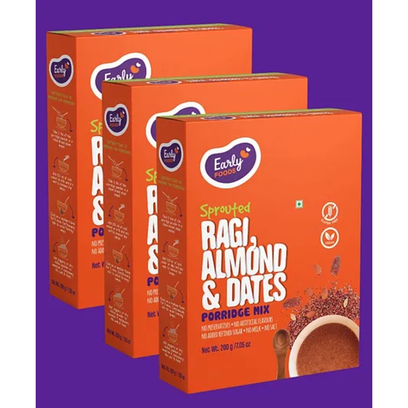 Sprouted Ragi Almond Dates Porridge Mix Pack of 3, 200gm Each