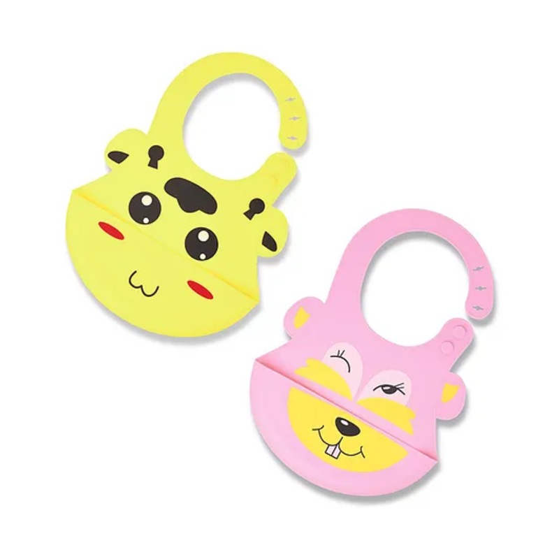 The Little Lookers Silicone Feeding Bibs Pack of 2 – Yellow Pink