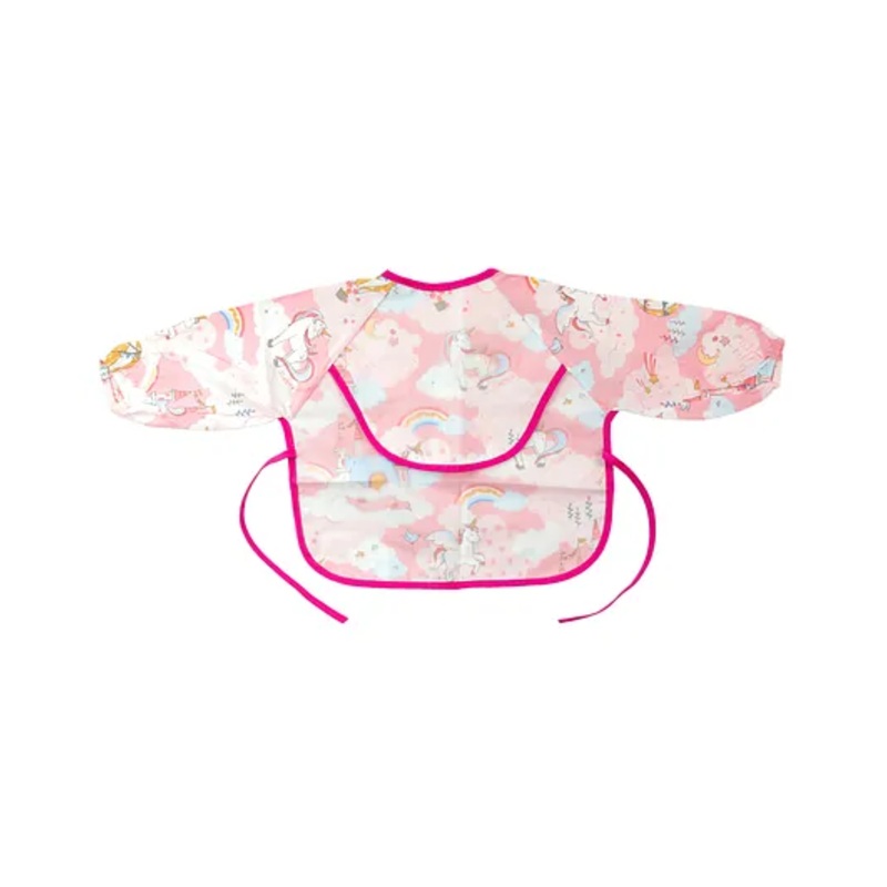 Thread Fairy Full Sleeves Washable Waterproof Baby Feeding Bibs Baby Bib Shirt with Pocket Unicorn Medium – Pink
