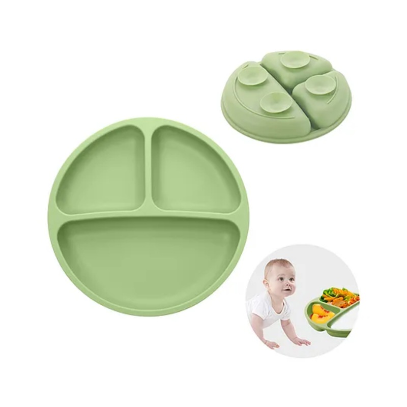 Tony Stark Silicone Suction Plates for Baby, Toddler Plate with 4 Strong Suction Cups, Silicon Plate Baby Feeding Products (Green)