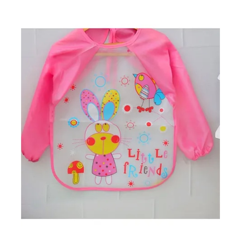 Yellow Bee Polyester Bunny Print Art Smock with Adjustable Closure for Girls White and Pink
