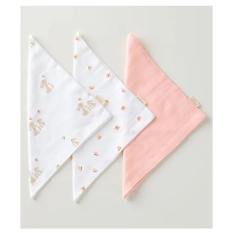 Aariro Organic Cotton Muslin Washcloth Honey Bunny (3pcs) – White & Pink