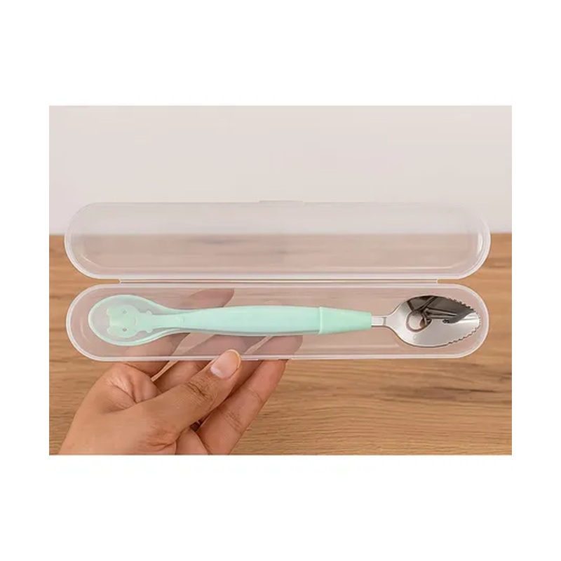 Badal Kidz 2 In 1 Spoon Fruit Scrapping One Side and Other Soft Silicone Spoon- Green