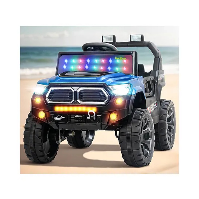 BAYBEE Trojan Battery Operated Jeep for Kids with RGB Windshield Light, Bluetooth, USB & Music | Baby Big Ride on Battery Car | Electric Jeep Car for Kids (Blue)