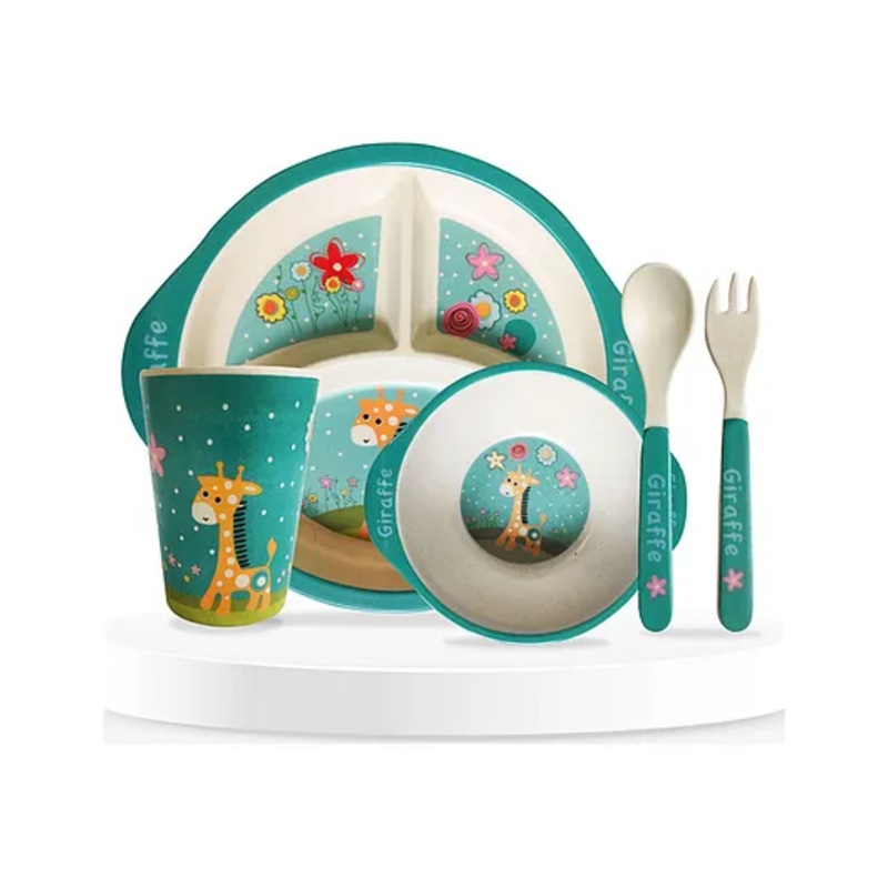 Bembika Baby Dinnerware Bamboo Fiber Dinner Set For Kids Bamboo Utensils For Kids – Blue
