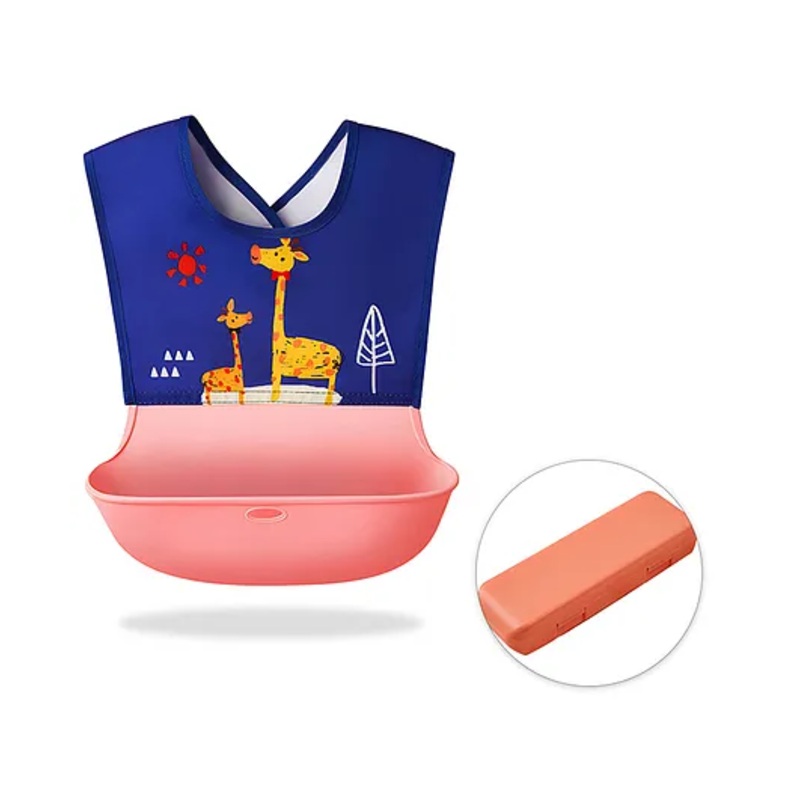 Bembika Baby Feeding Essential Baby Feeding Bib Silicone Tableware Giraffe  Print- Blue