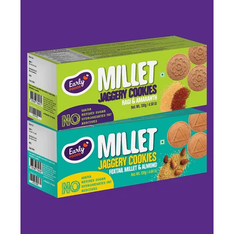 Early Food Assorted Pack of 2 Foxtail Almond & Ragi Amaranth Jaggery Cookies – 150gm each