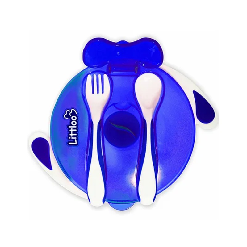 Littloo Feeding Bowl with Fork & Spoon | Suction Cup for Hassle Free Feeding | Bowl for Baby & Kids | Blue