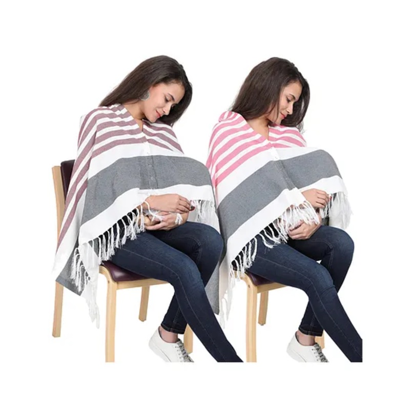 Lulamom Multi-Purpose Breast Feeding Nursing Striped Shawl – Pack of 2 (Maroon & Pink)