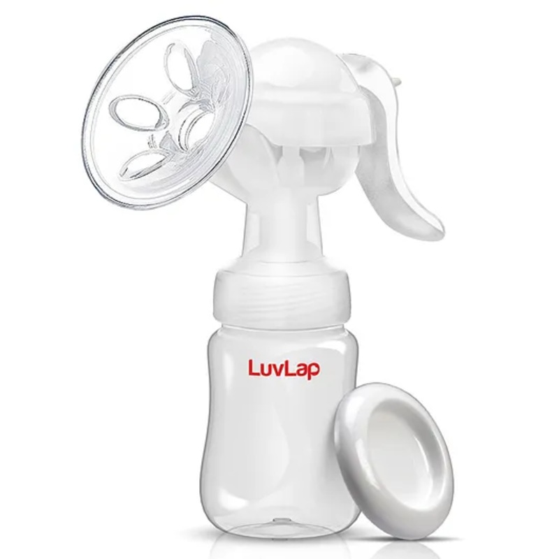 LuvLap Manual Breast Pump with 3-Level Suction, Massage Cushion, Ergonomic Handle, 2 Free Breast Pads, BPA-Free, Gentle & Easy Milk Expression  White