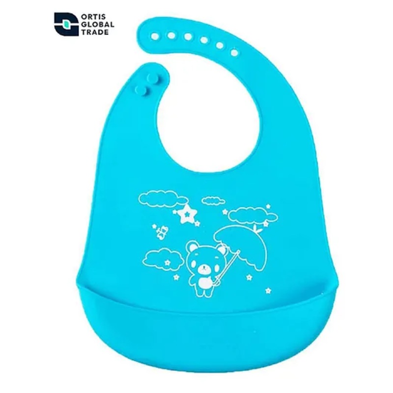 Ortis Adjustable Snap Button Bib With Crumb Catcher – Blue (Print May Vary)