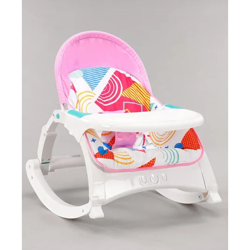 Play Nation Newborn To Toddler 2 in 1 Portable Baby Rocker With Food Tray and Music Vibration with Toys – Pink