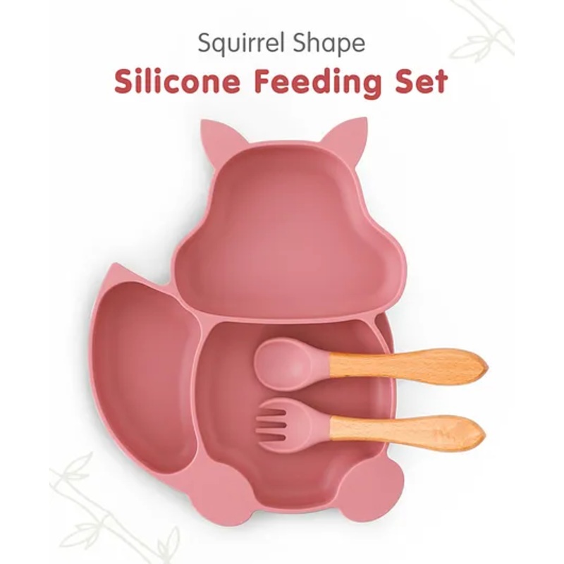Squirrel Shape Silicone Feeding Set -Wine