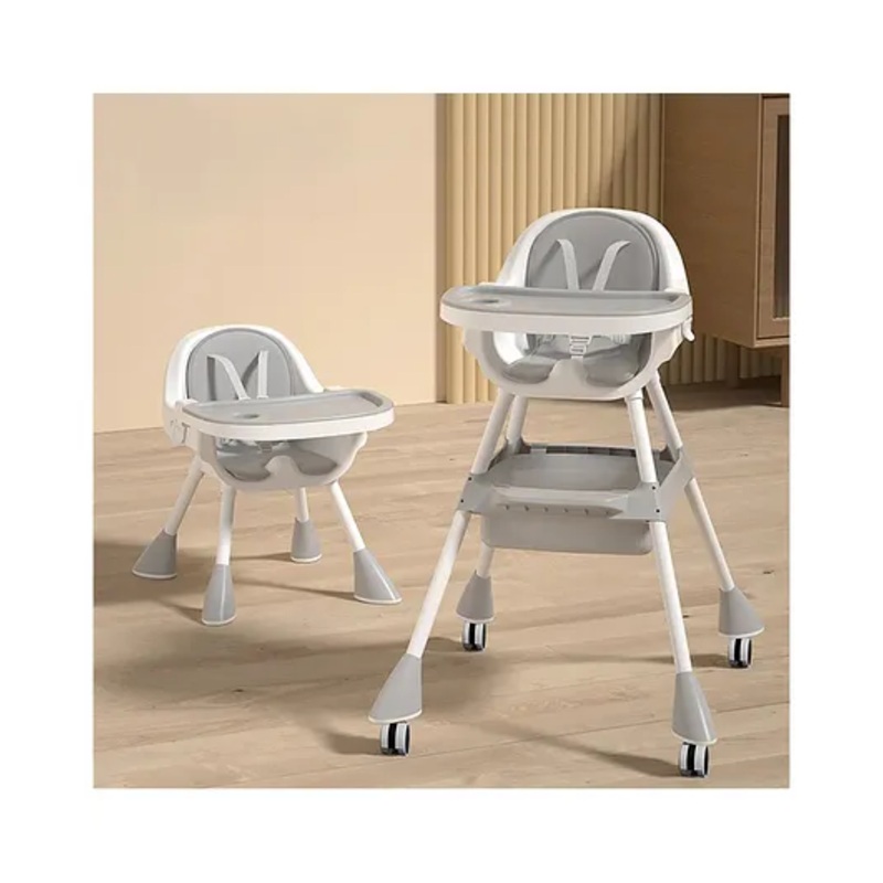 StarAndDaisy High Chair for Baby Feeding Chair with 5 Point Safety Belt High Chair with Seat Recline, Height Adjustable & Detachable Tray with Wheel – Grey