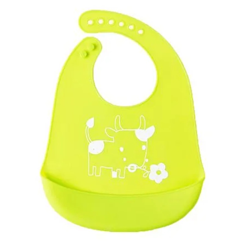 Syga Adjustable Snap Button Bib With Crumb Catcher Cartoon Print  – Green