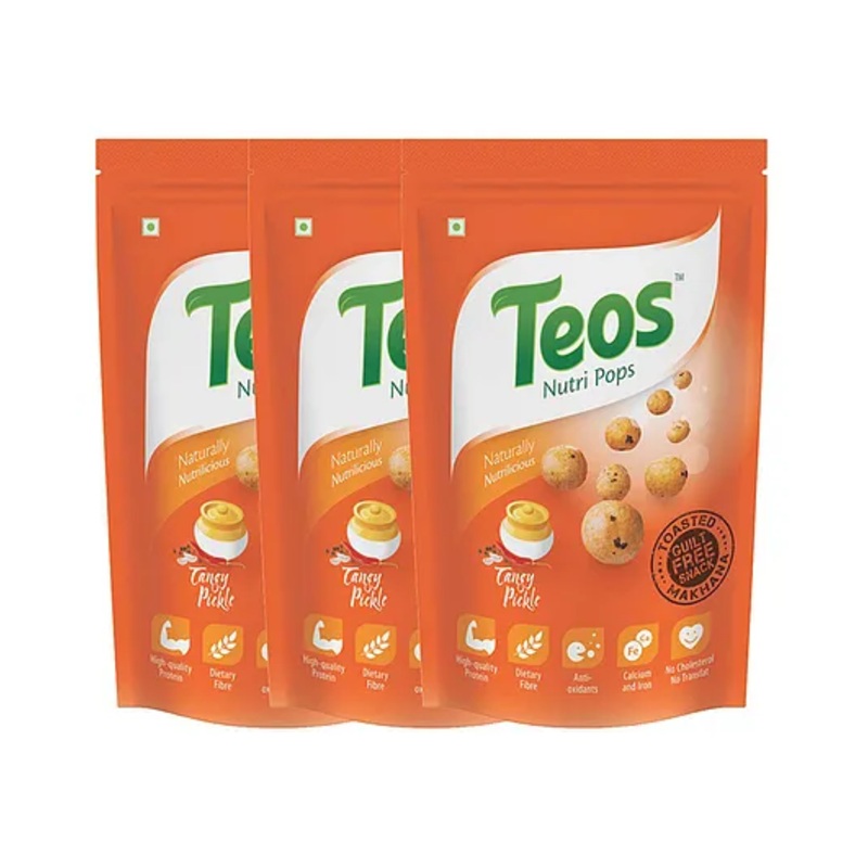 Teos Nutri Pops Roasted Makhana Snacks Tangy Pickle 3 x 65 g
