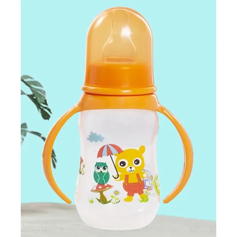 Tinny Tots Baby Feeding Sipper Liquids Milk Polypropylene Slim Neck Bottle With Anti-Colic Silicone Nipple Feeder BPA Free Wth Handles  (125 ml – ORANGE)
