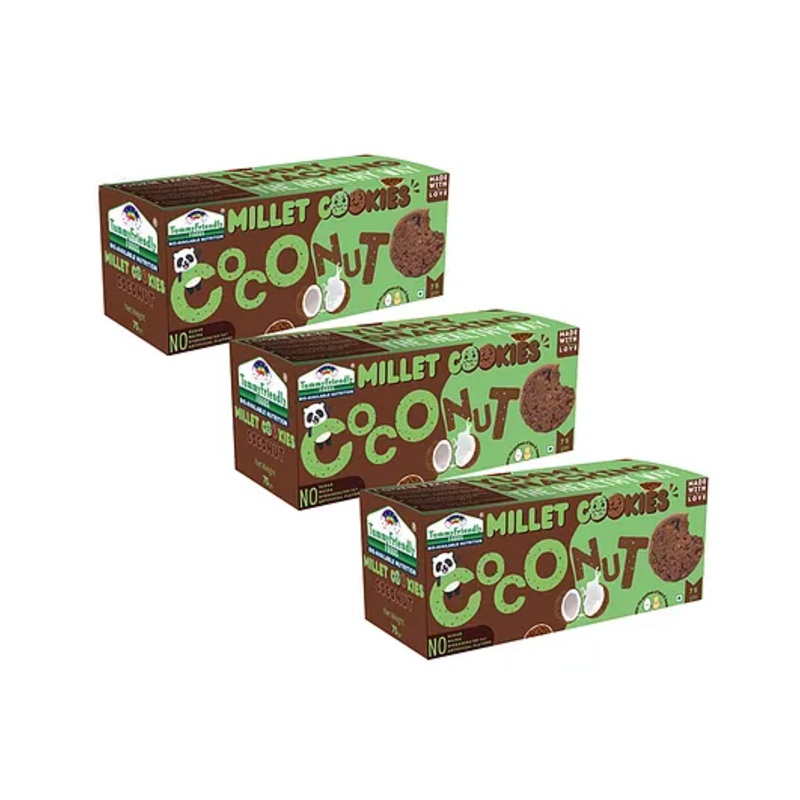 Tummy Friendly Foods Millet Cookies – Coconut – Pack of 3 – 75g each. Healthy Ragi Biscuits, snacks for Baby, Kids & Adults