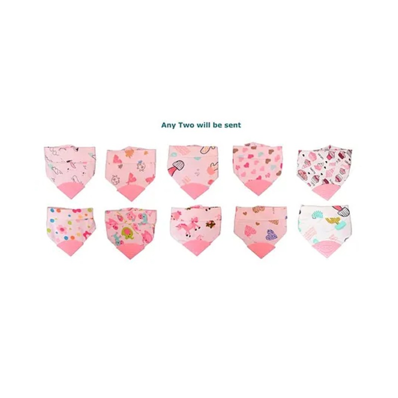 Vibgyor Vibes Cotton Bandanna With Teether Pack of 2 – Pink (Print May Vary)