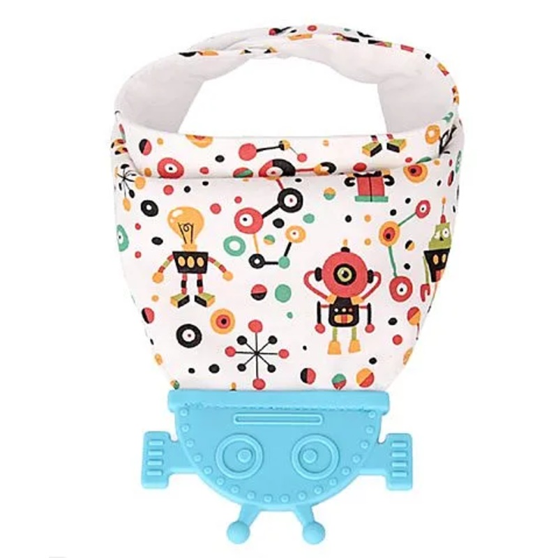 Vismiintrend Baby Bandana Drool Bib With Attached Teether Robot Print – Blue