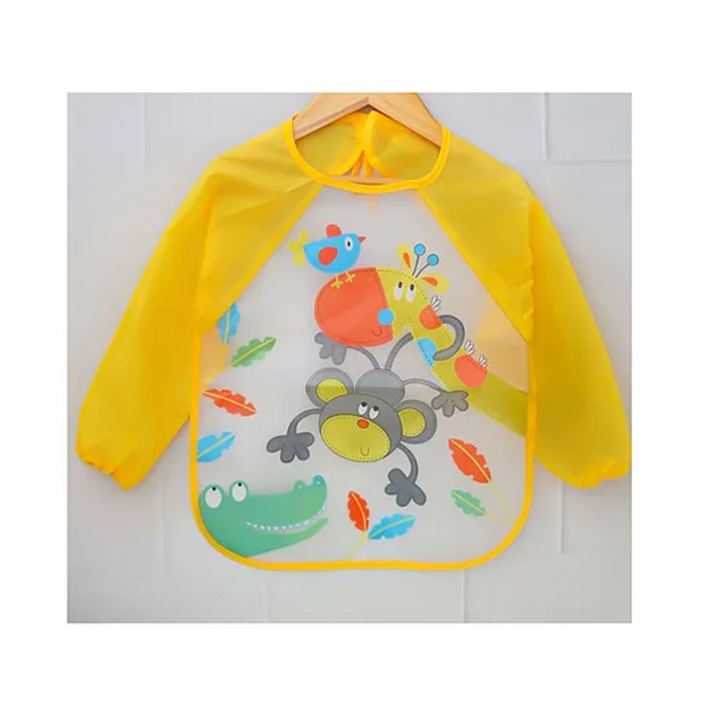 Yellow Bee Polyester Monkey Print Art Smock with Adjustable Closure for Boys White and Yellow